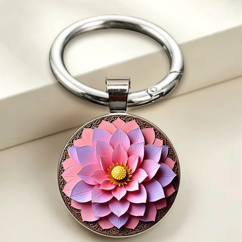 Zen Oriental Style Pink Lotus Keychain, Exquisite Design